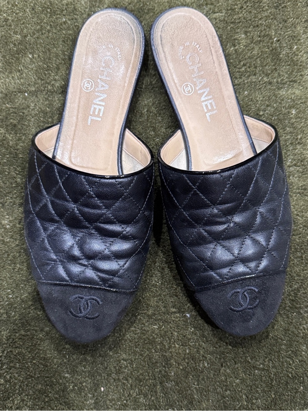 Chanel Black Quilted Leather Slide Mules - Size 39.5